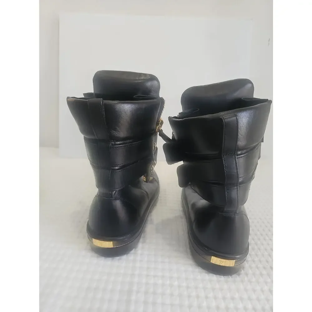 Giuseppe Zanotti Black Leather High Top Boot Sneakers Gold Zipper EU 43